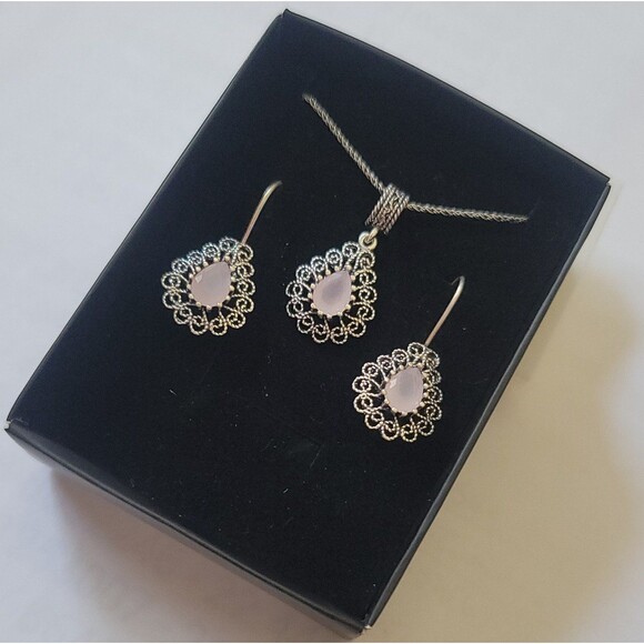 925 Sterling Silver Turkish Filigree Wedding Jewelry Set for Women, HandmadeGift - Picture 2 of 10